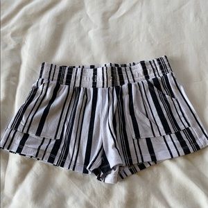 Black and White Striped Sleep Shorts with Pockets